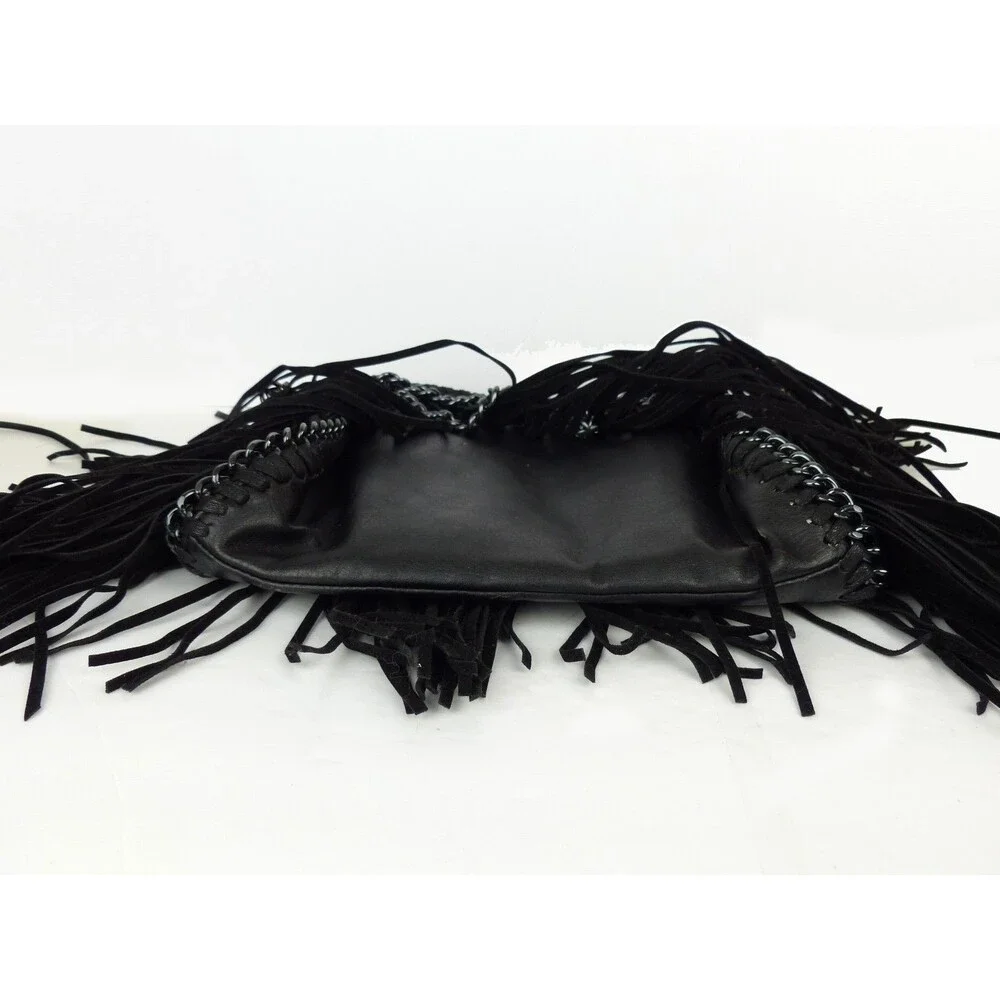 Steve Madden Fringe Chain Satchel Shoulder Bag Black Boho Festival Purse Rock - Picture 8 of 12